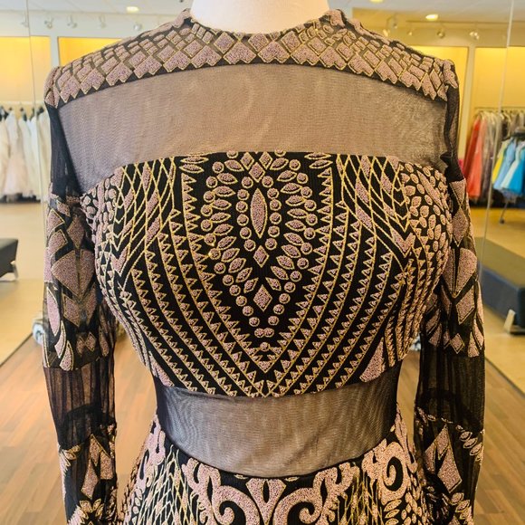 fully beaded with illusion mesh along chest - Picture 2 of 3